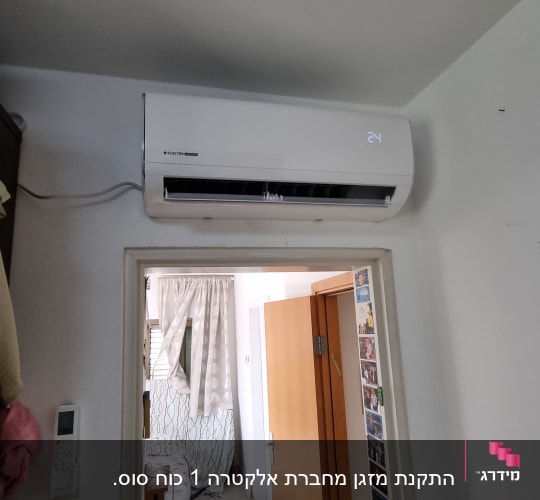 מזגן מותקן על קיר עם תצוגת טמפרטורה 24 מעלות